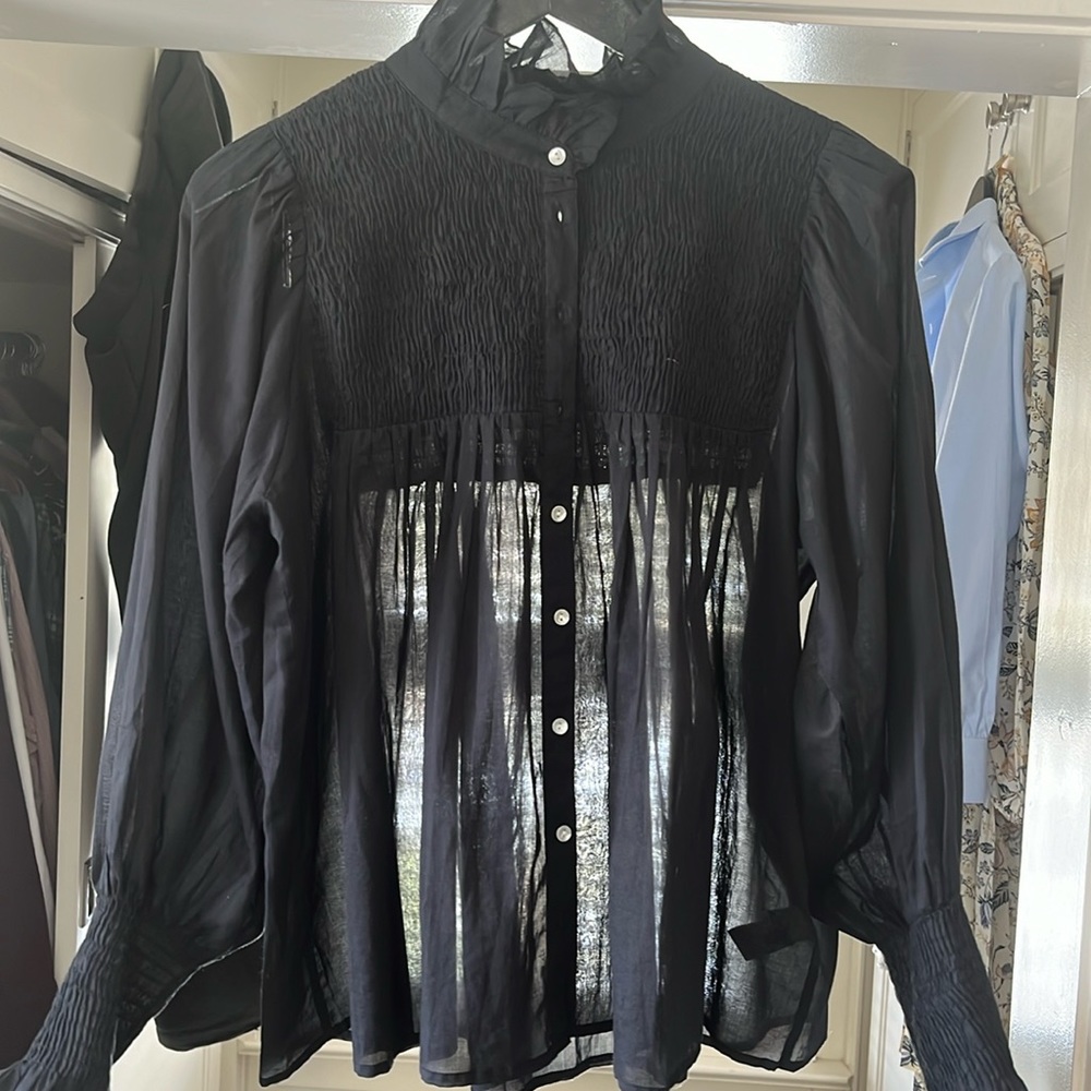 Black Antik Batik blouse, 100% cotton. Size Large/42 French